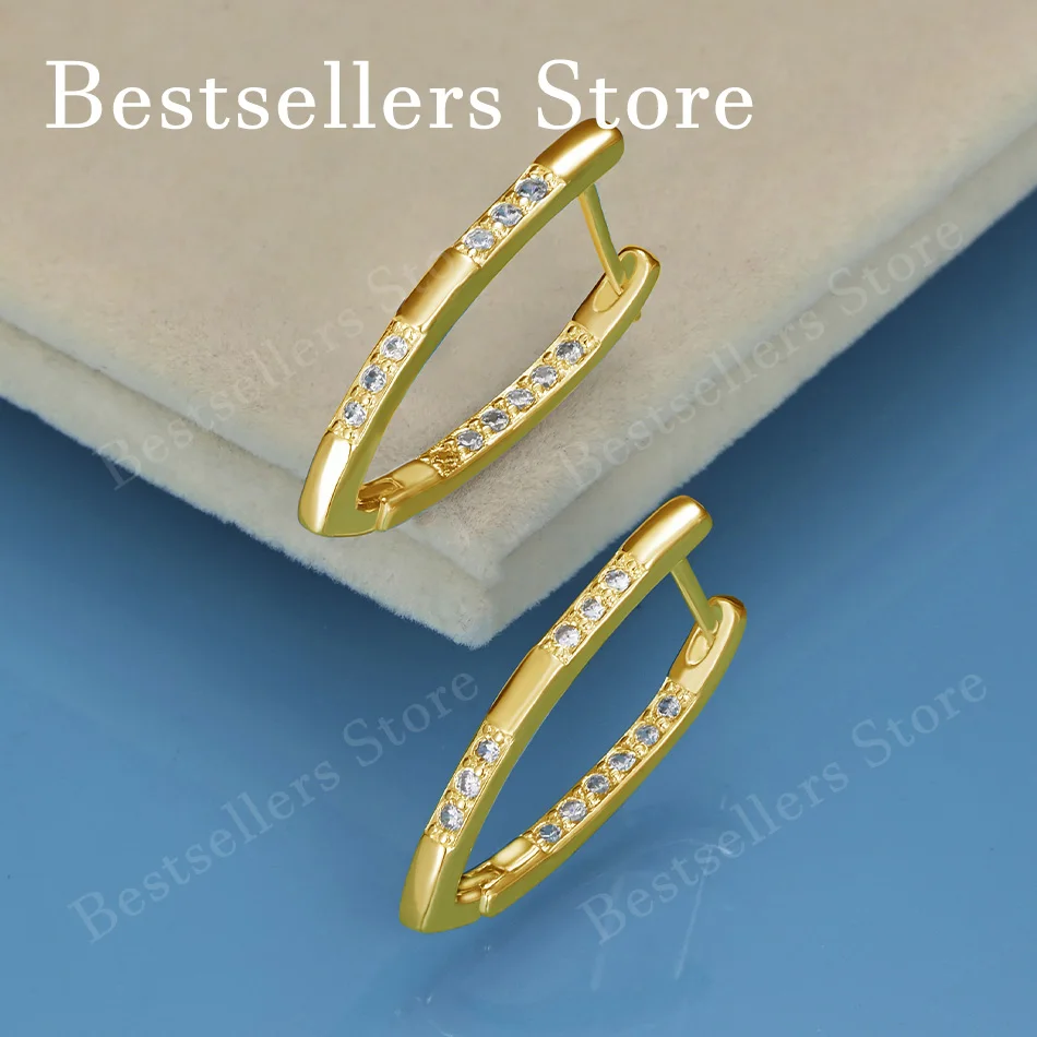 18K Gold-Plated 25mm Exquisite V-Shaped Zircon Earrings – Stylish Wedding Jewelry and Gift Accessory for Women