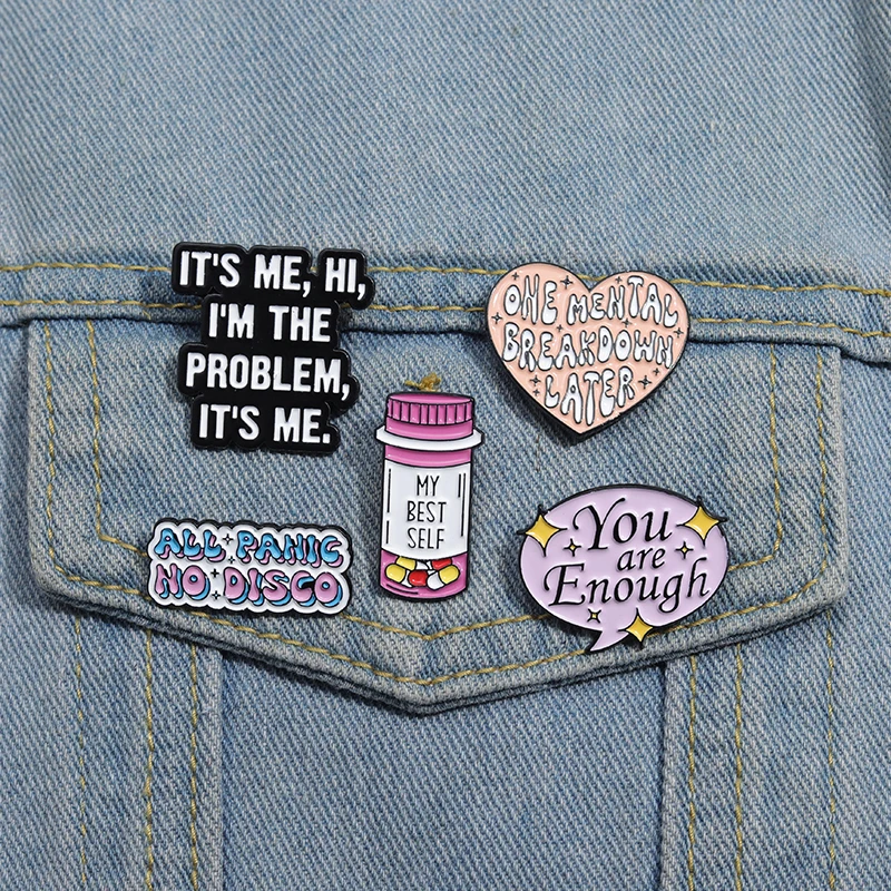 Interesting Sentences Enamel Pins All Panic No Disco Phrase Brooches Metal Decorative Lapel Badge Jewelry for Clothing Backpack