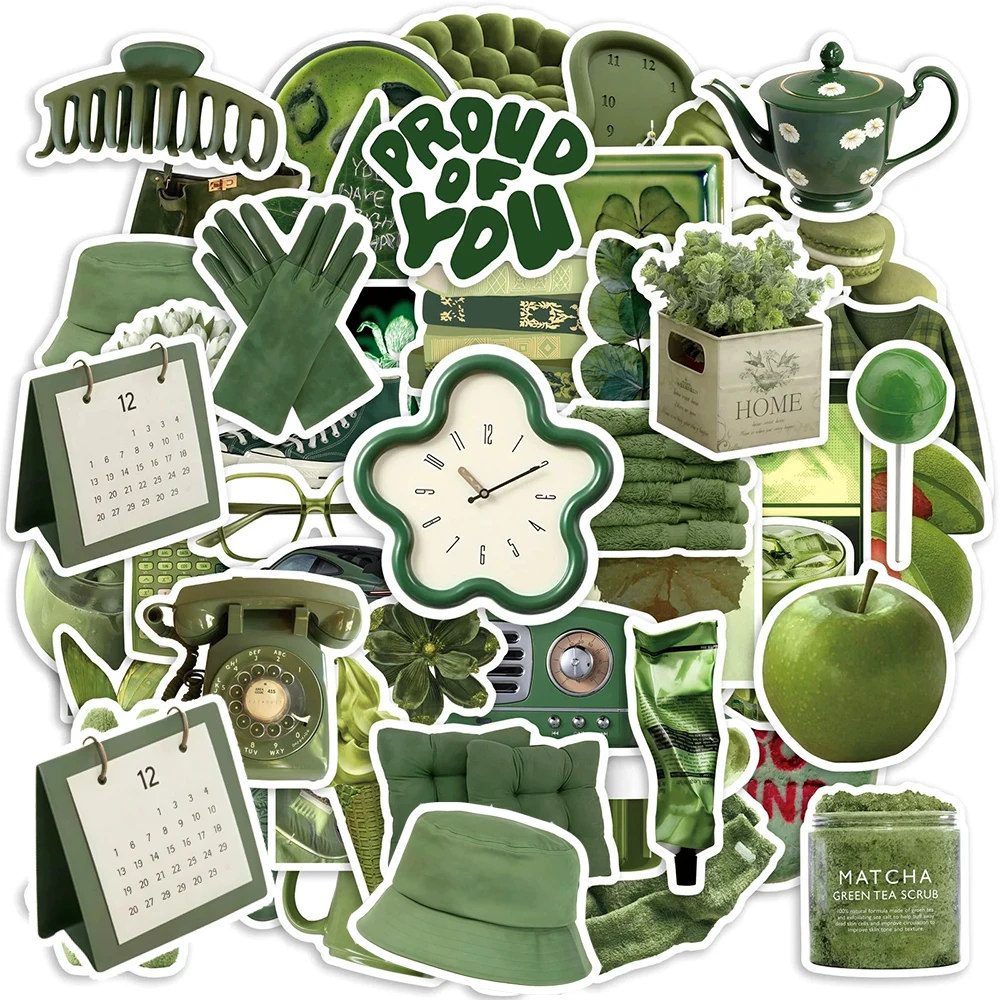 

10/30/50pcs Korea INS Style Olive Green Aesthetic Stickers Cute Decoration Sticker DIY Laptop Notebook Luggage Waterproof Decals