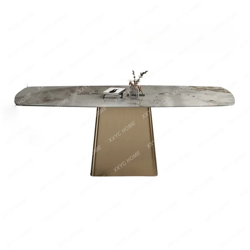 Simple and fashionable rock slab dining table rectangular household small apartment light luxury tea table designer bright light