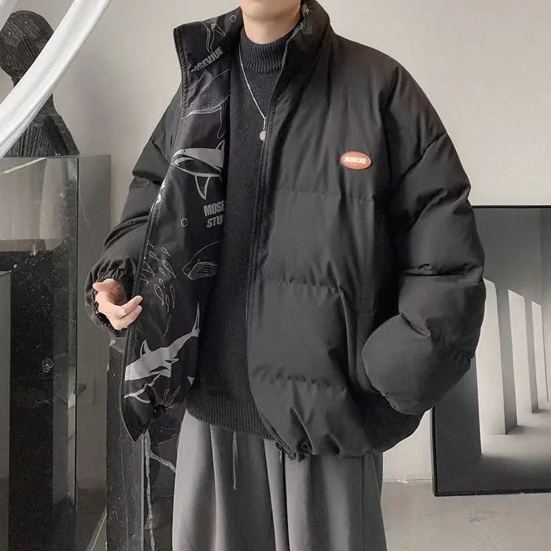 Piumino da uomo autunno e inverno sciolto casual quotidiano Y2k giacca imbottita in cotone tinta unita doppio pardo Parka in lana di agnello per uomo