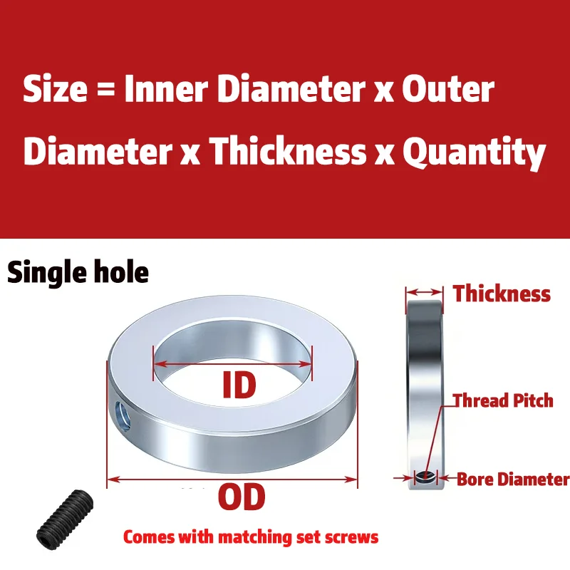 Φ8‑30 Single‑Hole Setscrew‑Locked Retaining Ring Hardened Galvanized Carbon Steel Shaft Collar For Machinery Shaft Parts