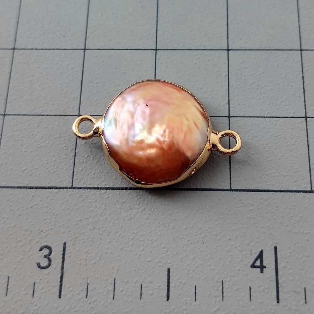 

10 PCS 15mm Freshwater Coin Pearl Brown Color Double Bail Bezel Connector For Jewelry DIY
