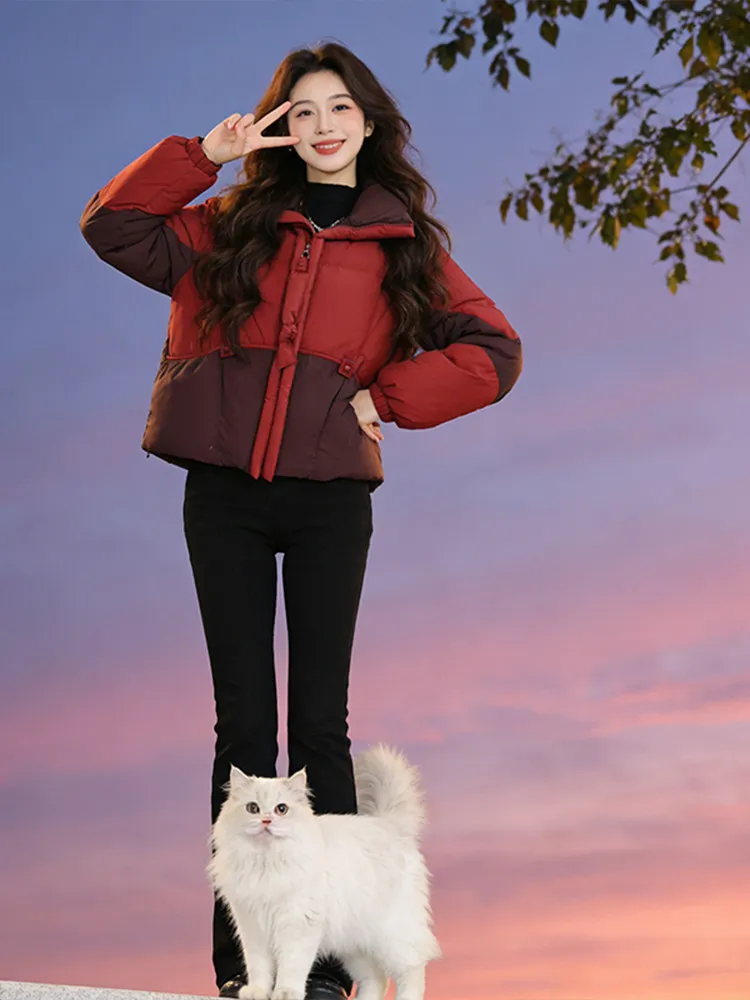 

Thiened down Cotton Jaet Women's Stand Collar Patchwork Winter New Sle Warm Coat Korean Sle Loose Fit Long Sve