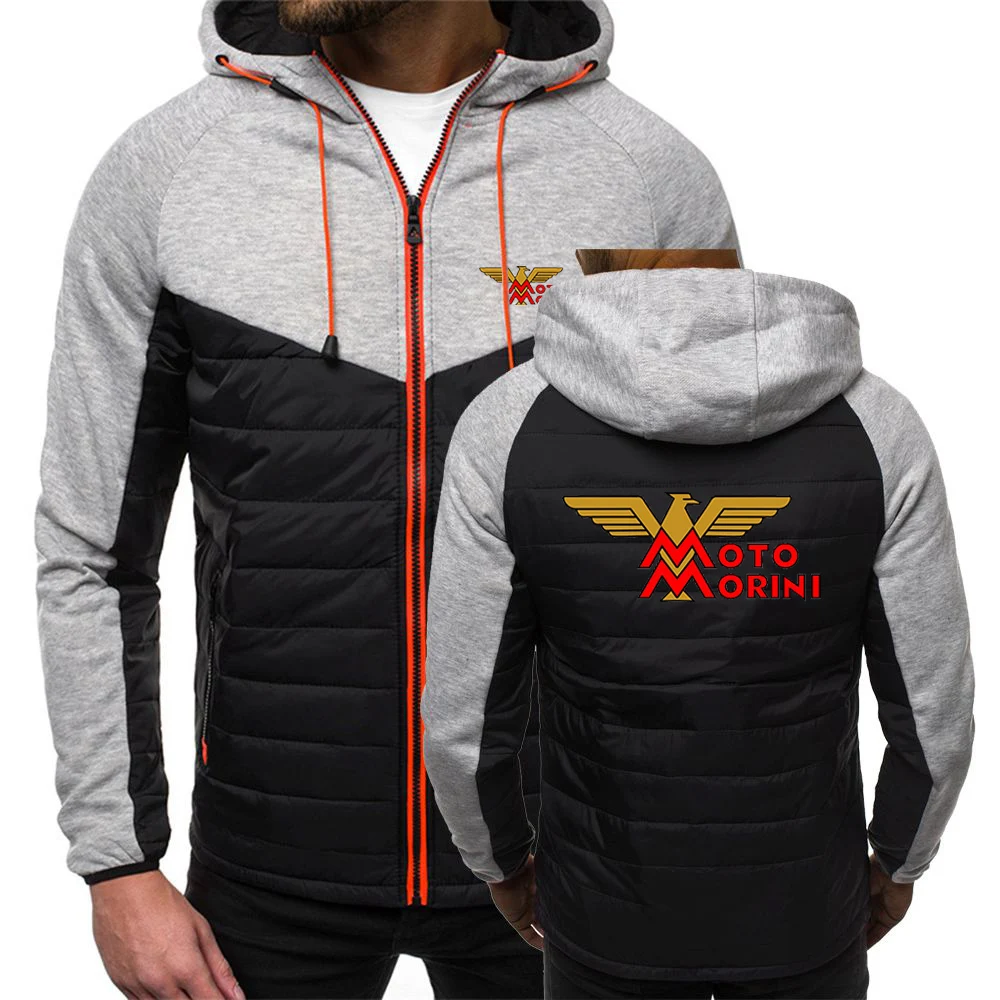 2024 Spring Autumn Men\'s Moto Morini Logo Print Fashion High-Quality Solid Color Patchwork Comfortable Drawstring Cotton Jackets