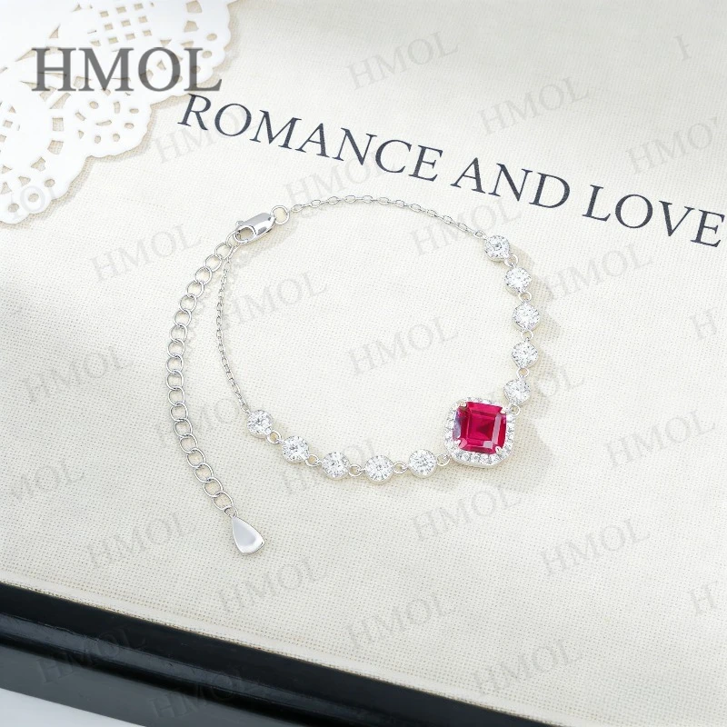 Asscher Cut Lab Grown Emerald Ruby Bracelet White Gold Modern Line Fine Jewelry Gift for Women Anniversary