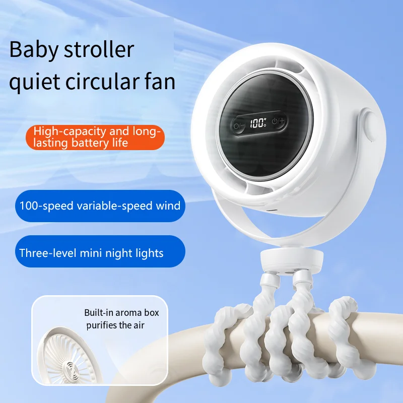 HOMEFISH Octopus Clip Fan for Baby Stroller Anti-Pinch Design 3 Speed LED Night Light Aroma Diffuser USB Rechargeable Mini Porta