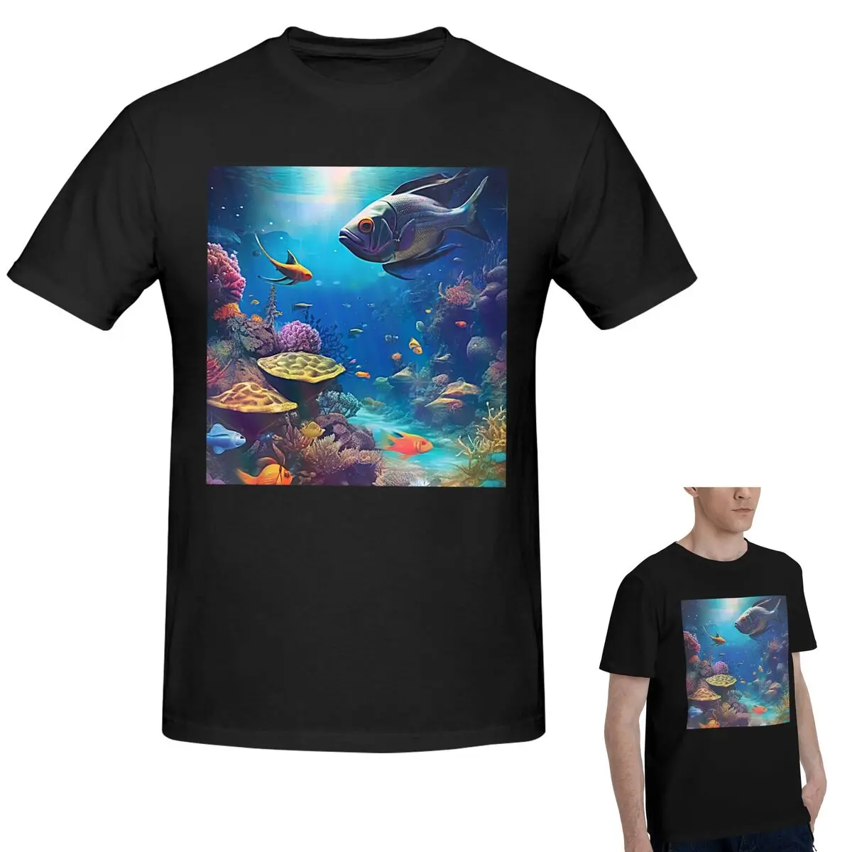 

100% Cotton Great Fish Land Tropical Fish T-Shirt Men's Funny Oversized T Shirt Men Crew Neck Summer Shirts Tops S-6XL