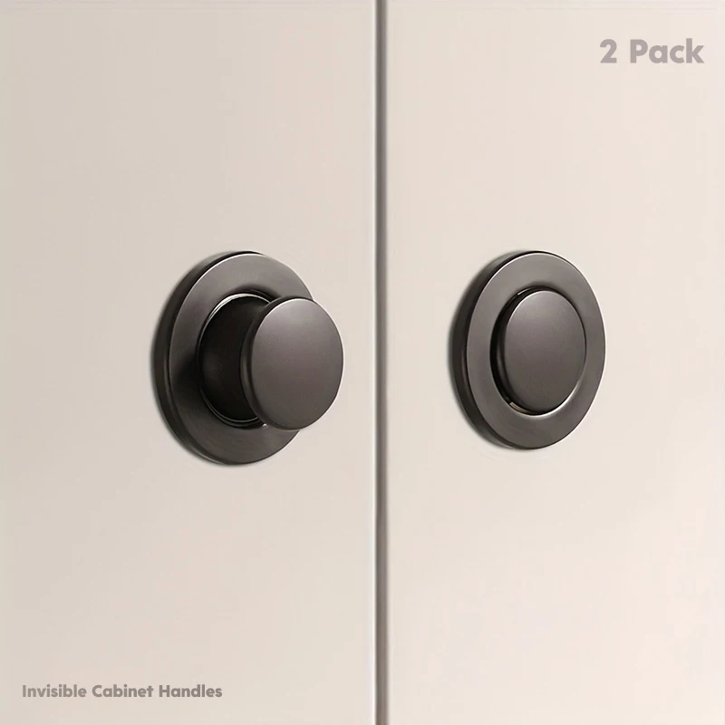 2 Pcs Sleek Black Invisible Cabinet Handles Button Bounce Drawer Pulls Concealed Dressing Table Knobs Hidden Bounce Handles