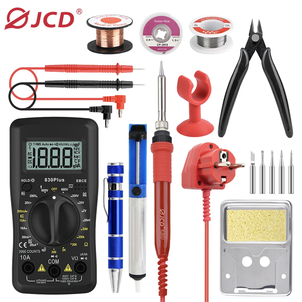 JCD Soldering Iron 908 With Big Turn Button Adjustable Temperatures 60W Welding Equipment Soldering Iron Kit For Soldering 220V