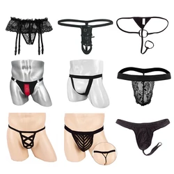 Sexy Men Briefs Male Mini Panties Penis Pouch G String Low Waist Micro Bikini Underwear Gay Lace Lingerie Exrotic Underpants