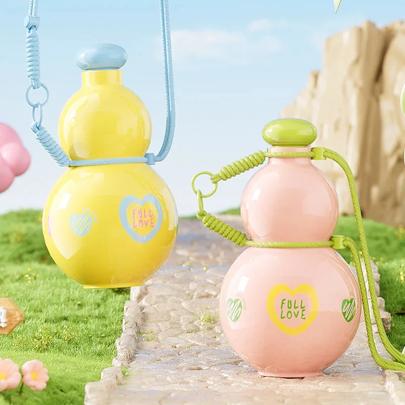 

JONBT Cute Gourd Water Bottle With Lid Food-Grade Plastic Large Capacity Portable Leak-Proof Sports Cup for Students Drinkware