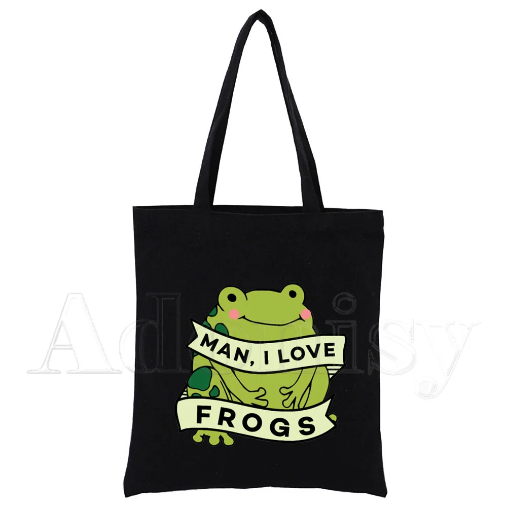 Wednesday Frog MILF Ladies Handbags Cloth Canvas Tote Bag Black Shopping Travel Women Eco Reusable Shoulder Shopper Bags