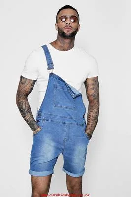 

2024 Men's Rimmed Denim Jumpsuit Fashion Leisure Cargo Denim Short Bib Pants
