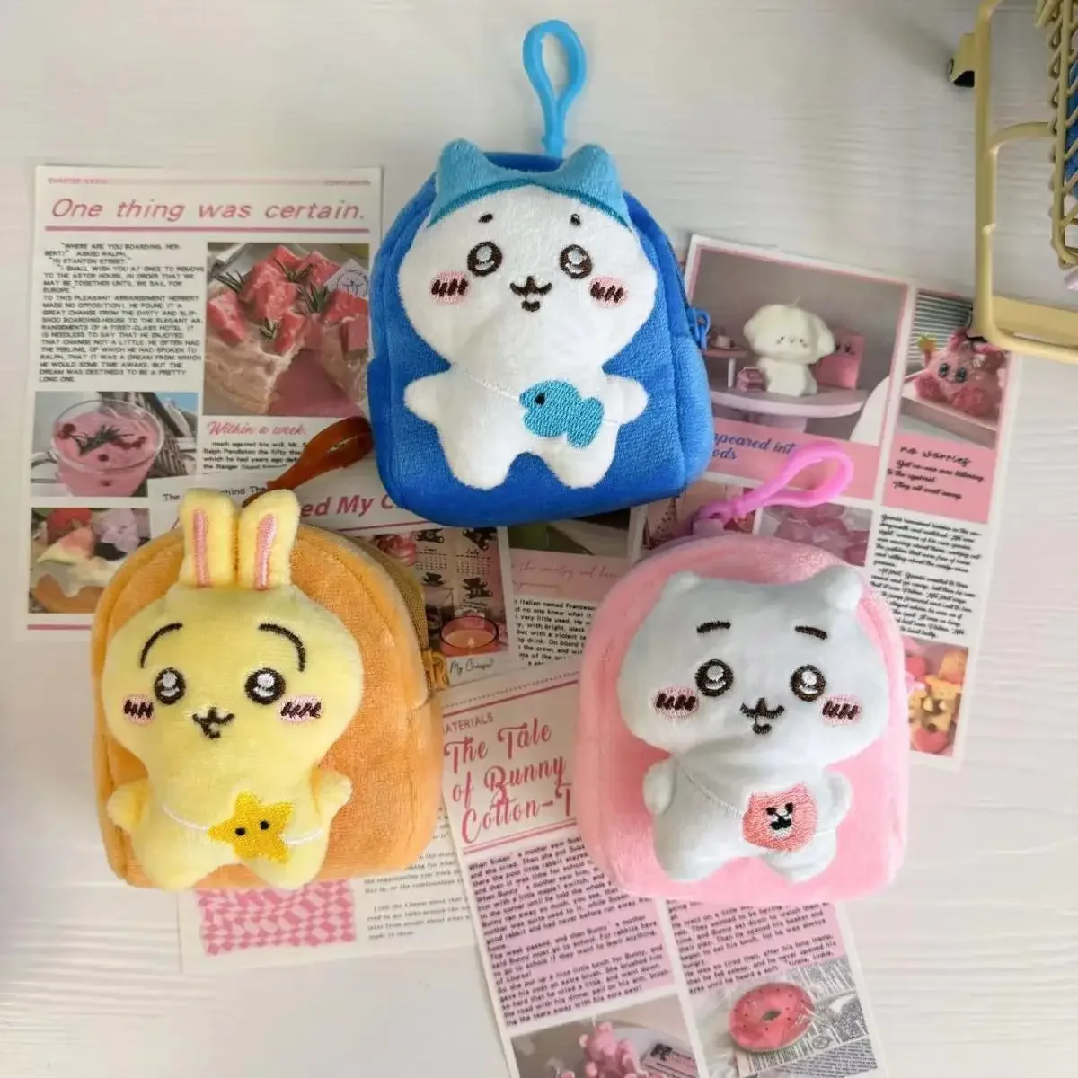 MINISO Chiikawa Cute Cartoon Plush Keychain Purse Hachiware Usagi Coin Pouch Headphone Key Keyring Storage Bag Backpacks Penda