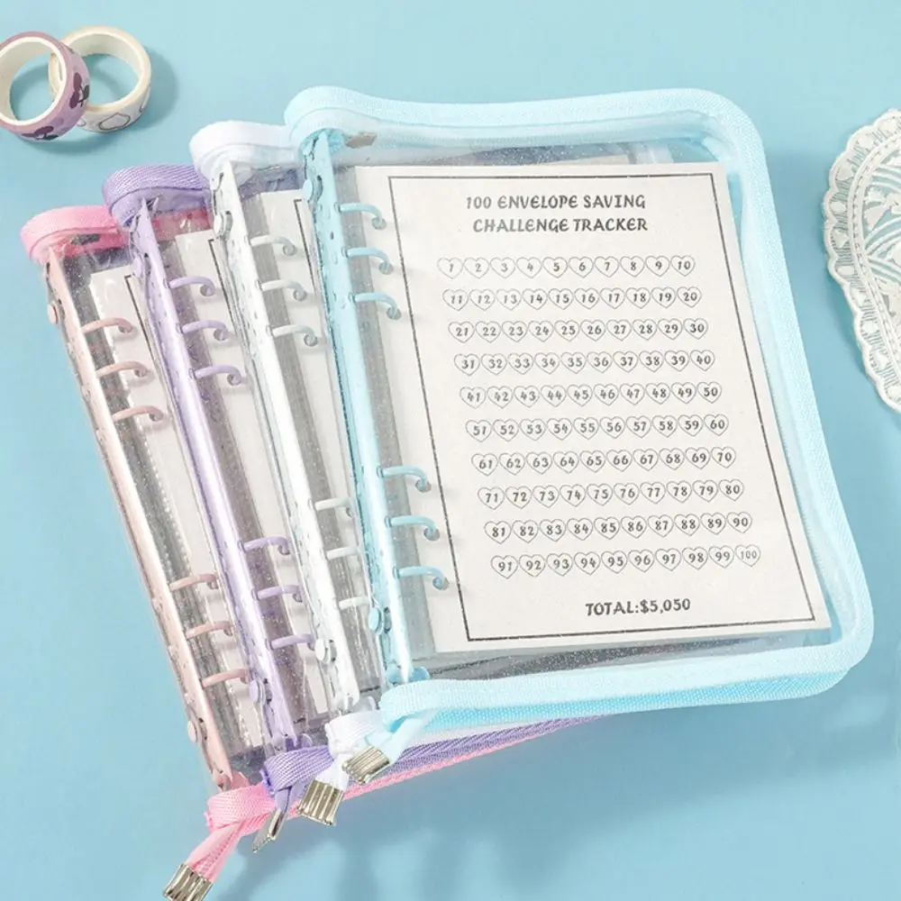 

Tear Resistant 100 Days Envelope Challenge Clear PVC Loose-leaf Notebook Set Kawaii Durable Savings Challenges Book Small Gift