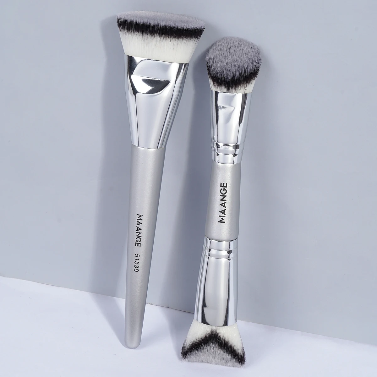 فرشاة مكياج مزدوجة الرأس مع شعيرات ناعمة ، فرشاة كونتولنا مسطحة وبزاوية ، أداة تجميل ، 2: #1