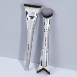 MAANGE 2pcs Flat Top & Angled Foundation Makeup Brush Double Head Contour Brush Soft Dense Bristles Face Cosmetic Blending Tool