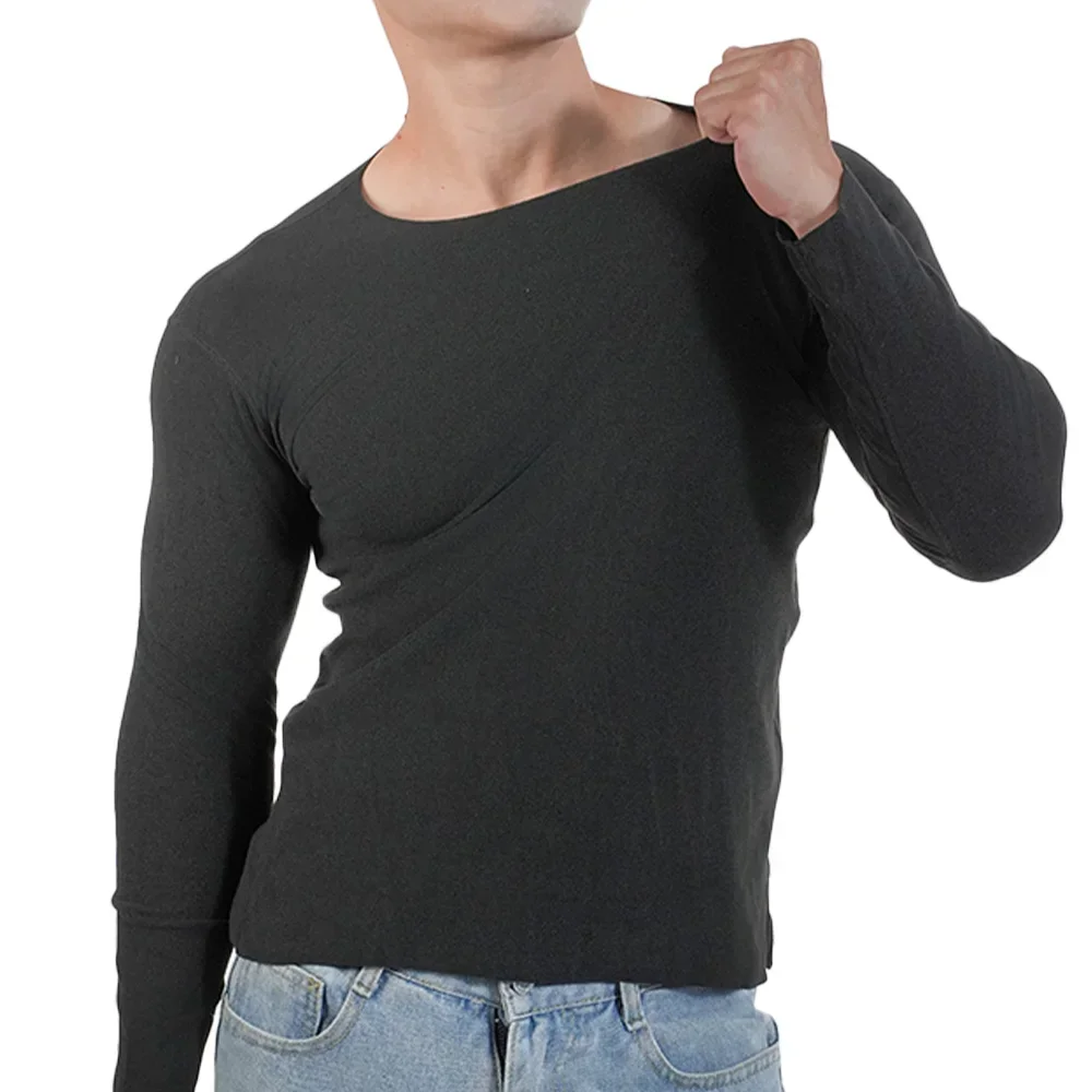 2pcs Thermal Underwear Tops Men Autumn Tight Winter Clothes Thermal Shirt Round Neck Thin Slim Fit Long Sleeve T shirt Plus Size