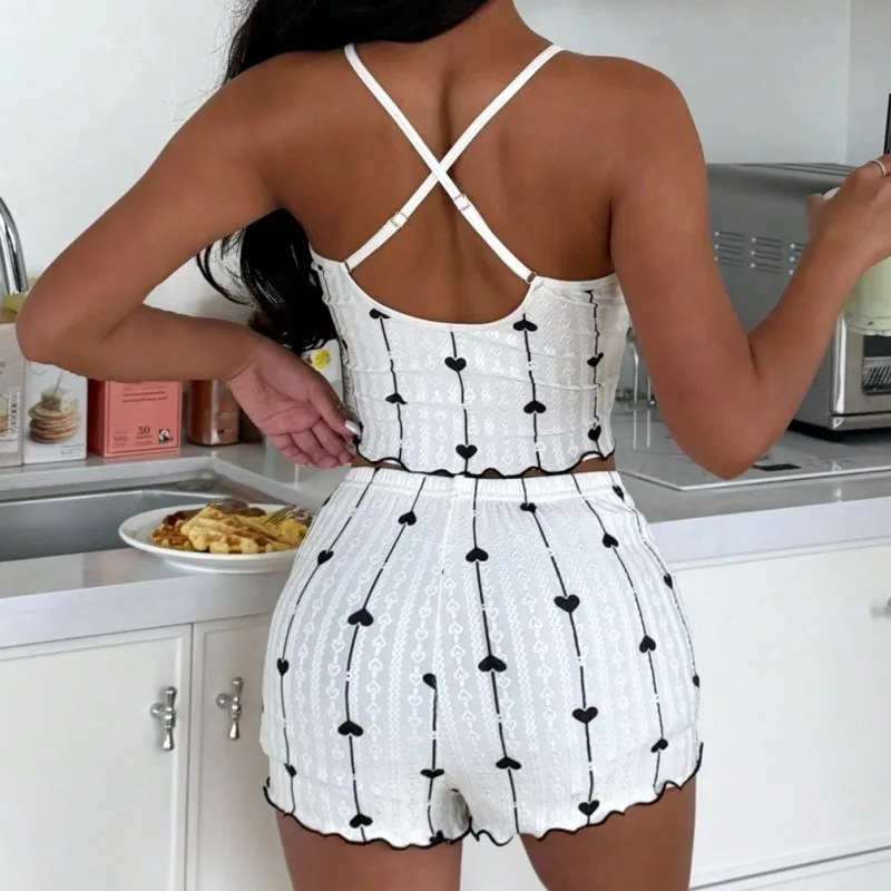 Cute Print Women's Comfortable Home Clothes Spring 2026 Cross-Border New Product Strap Sleepwear V-Neck Short Pants