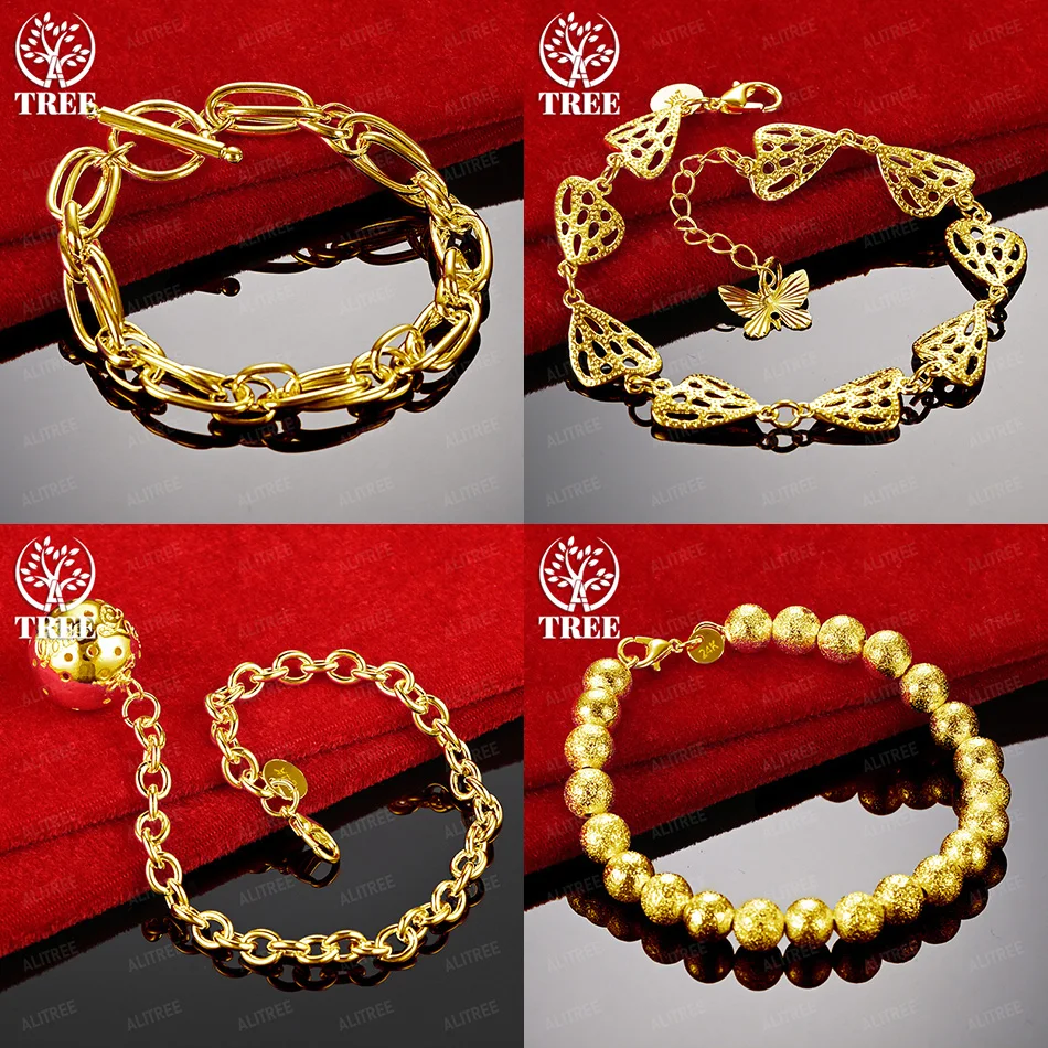 

Charm 18k Gold Frosted Beads Heart Ball Multi-Circle Chain Bracelet For Men Women Wedding Christmas Party High Quality Jewelry