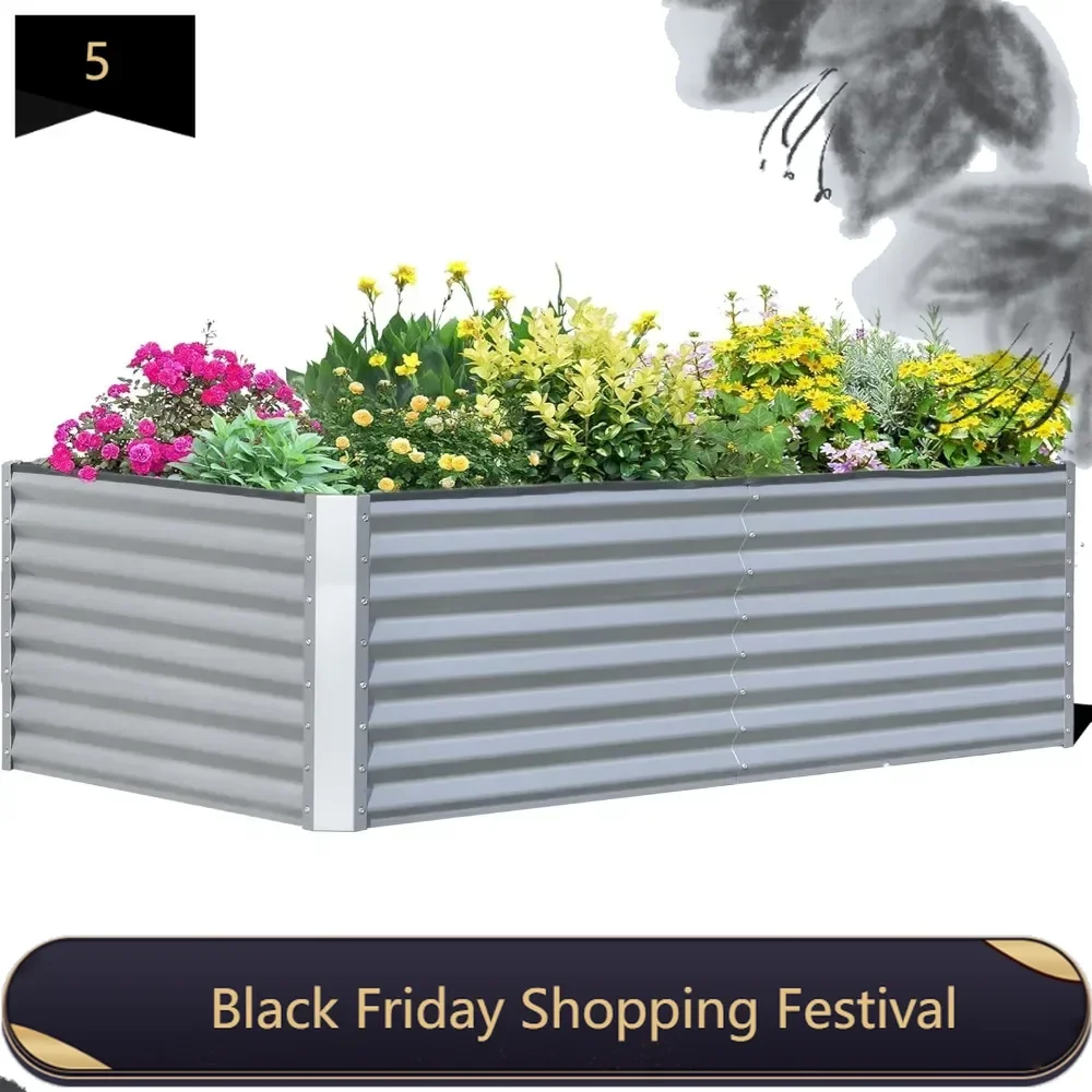 Galvanized Raised Garden Bed, Outdoor Planter Garden Boxes Large Metal Planter Box for Gardening Vegetables Fruits FlowersSilver