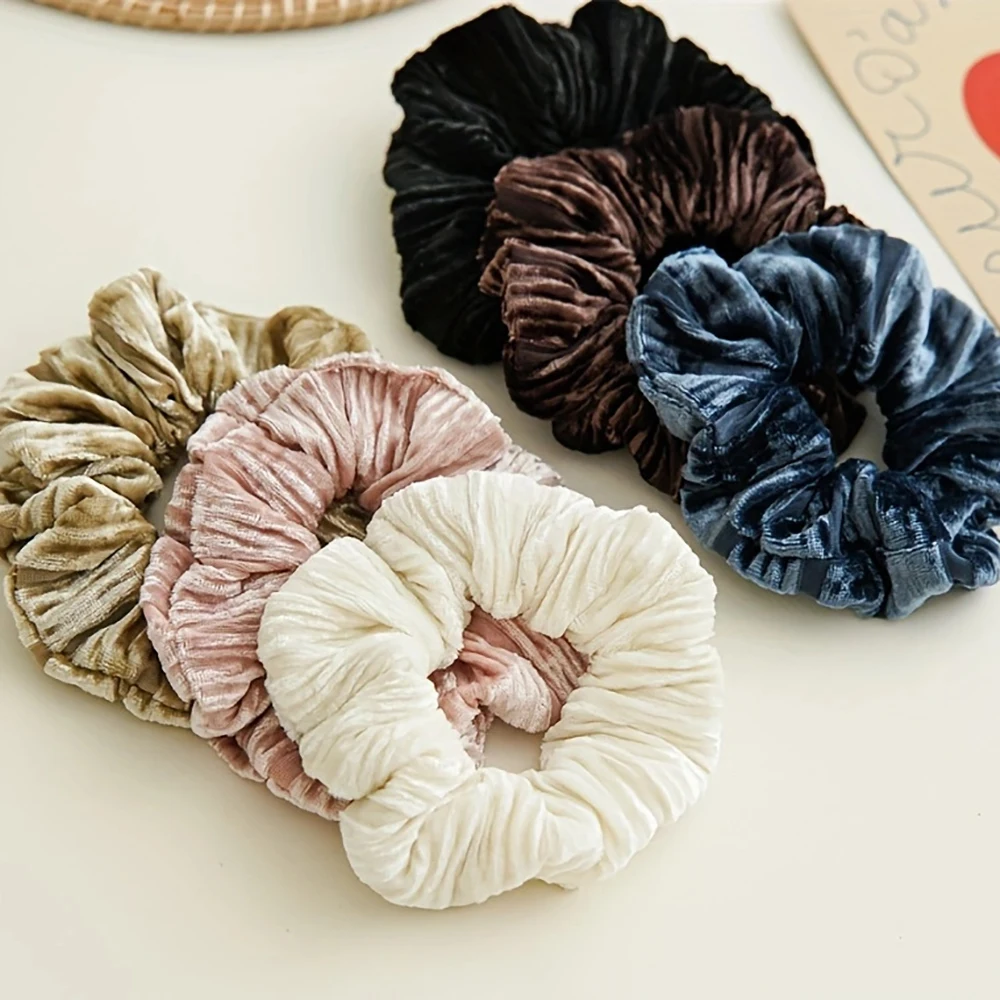 

1/6pcs autumn and winter velvet fabric large intestine hair loop with high elasticity, folded plush, simple versatile headband