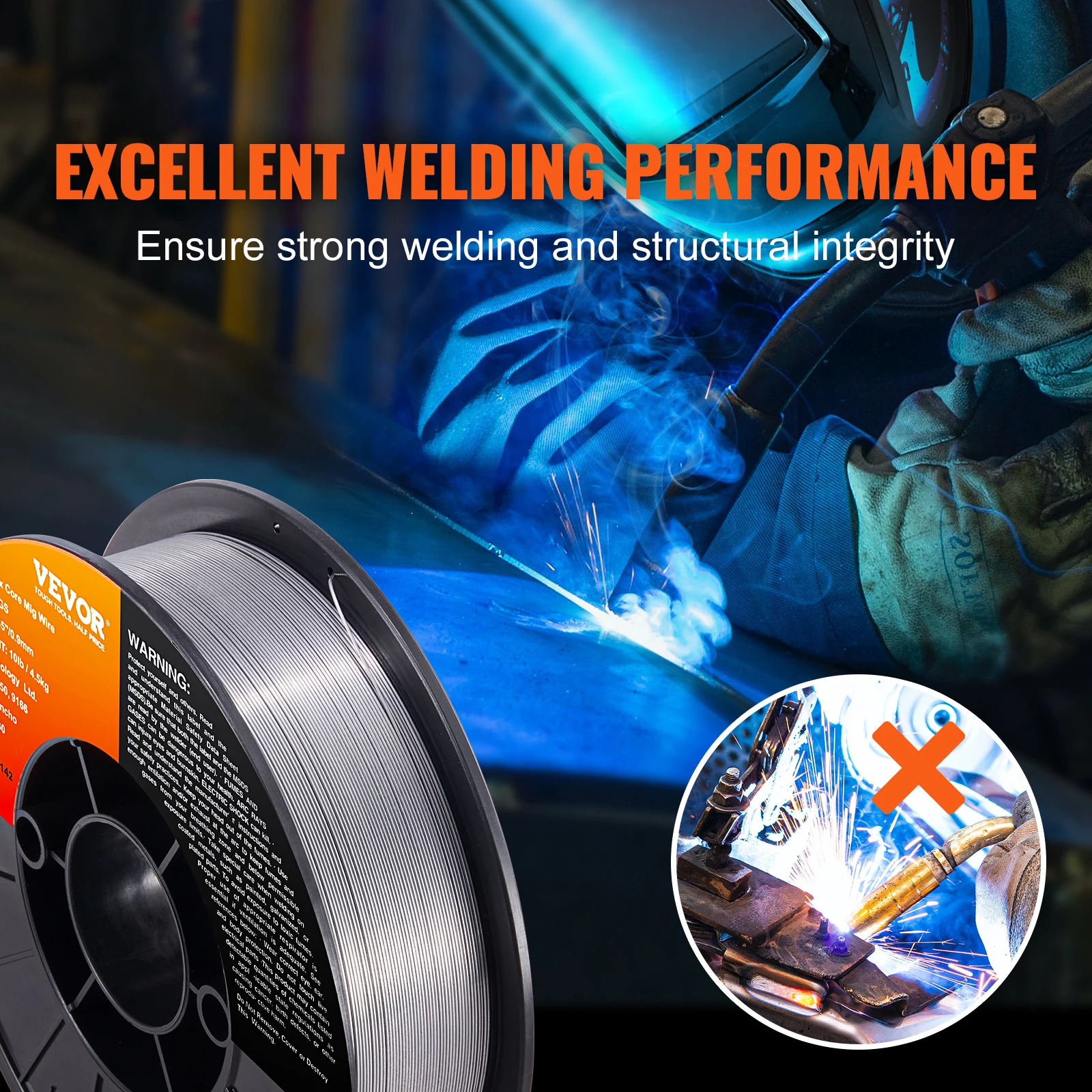 VEVOR 0.03/0.035 Inch Flux Cored Welding Wire Carbon Steel Iron MIG Welding Machine Welder Accessories For Soldering