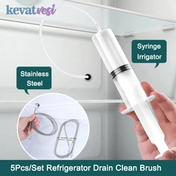 5PCS Refrigerator Drain Clean Brush Dredge Tool Fridge Hole Wash Brush Suction Syringe Hose Fridge Cleaner Stick Flexible Brush