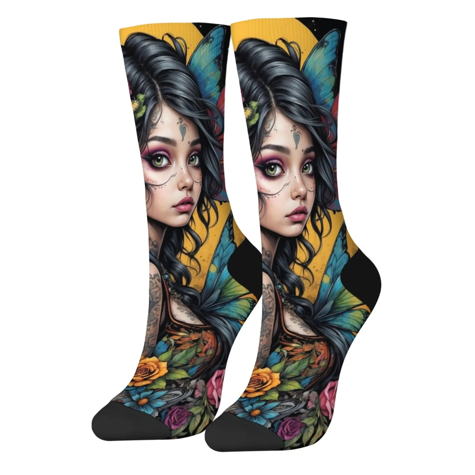 

Забавные носки с бабочкой, розой и феей, новинка, удобные дышащие нескользящие носки в стиле Харадзюку, ретро-стиль, унисекс, для отдыха, спорта на открытом воздухе