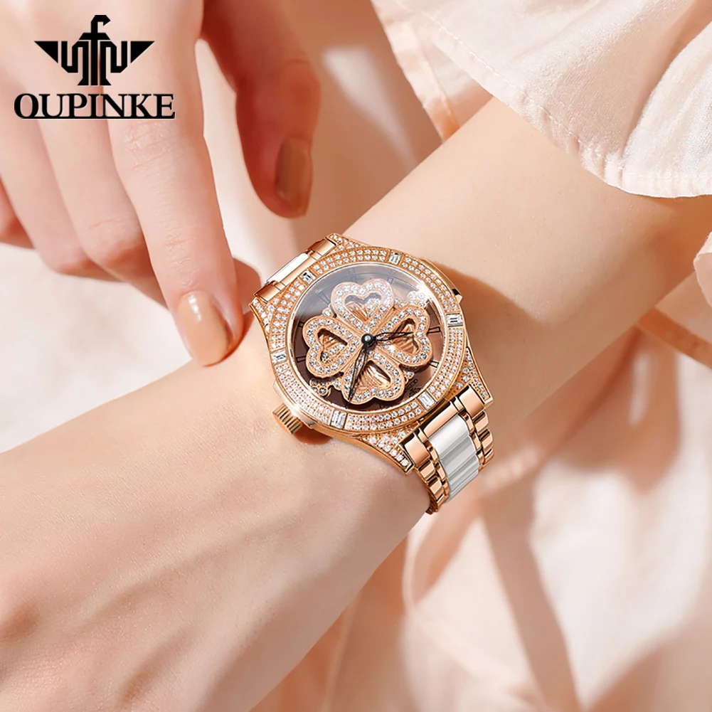 OUPINKE 3279 Womens Watch Luxury Automatic Mechanical Watch﻿ 50M Waterproof Tungsten Steel Watches For Woman Dial Gift