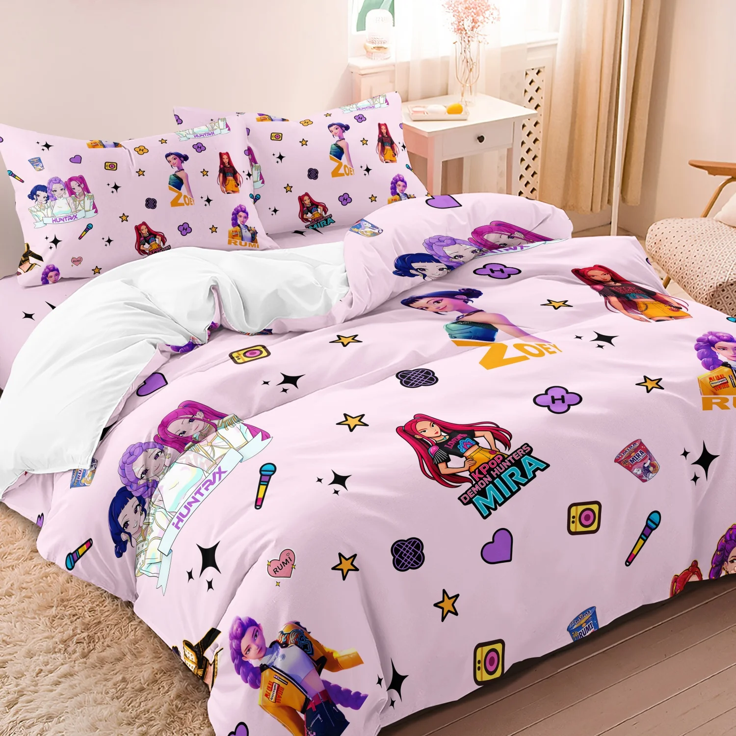 3 قطع من غطاء لحاف بنمط K-Pop Demon Hunters، يتضمن غطاء لحاف واحد و2 كيس وسادة، مناسب لغرف النوم وهدايا مروحة الفنادق