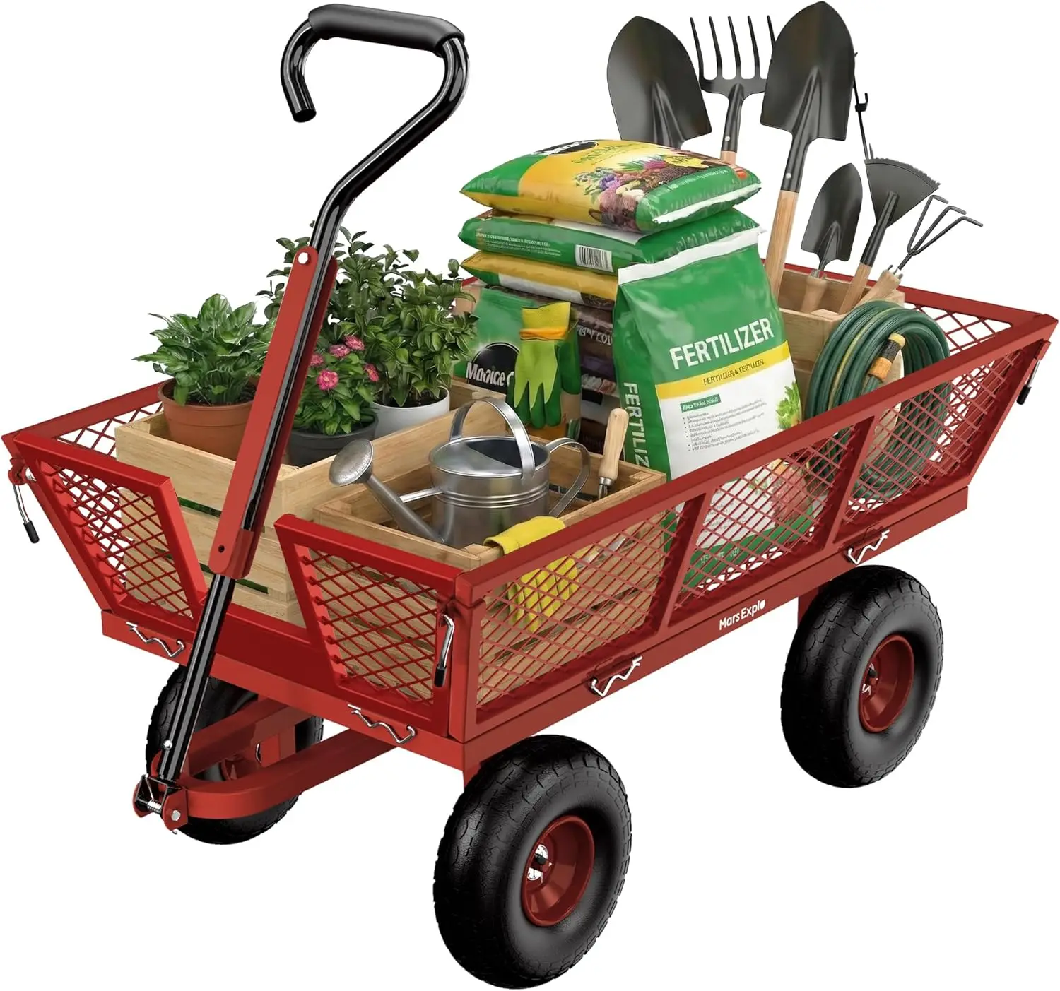 

900 Lbs Heavy Duty Steel Garden Cart, Outdoor Metal Garden Wagon On Wheels, Utility Yard Cart with