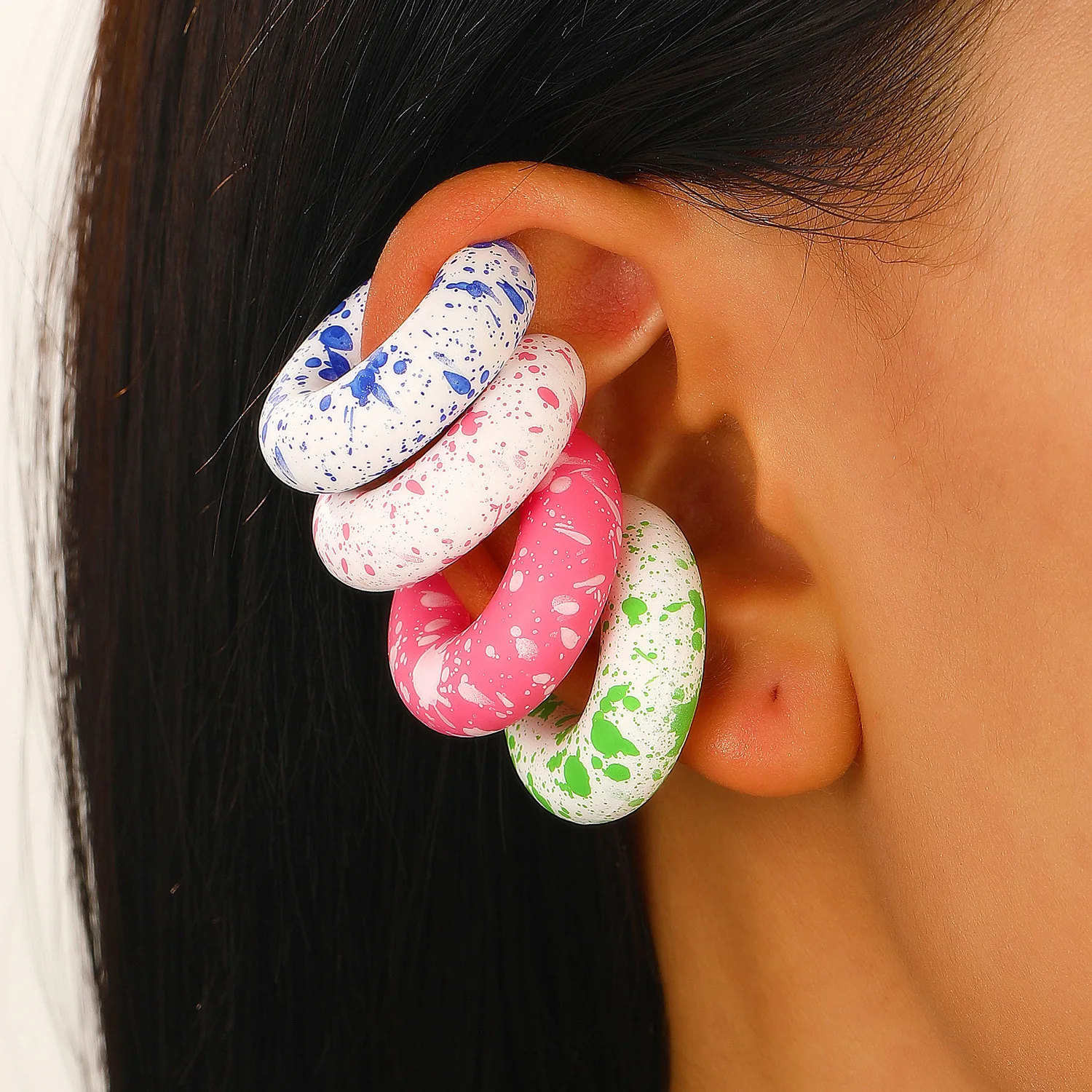 Cross-border Trendy Inkjet No Piercing C-shaped Ear Clips Acrylic Lacquered Ink Pattern Ear Cuff Hoop Set For Women