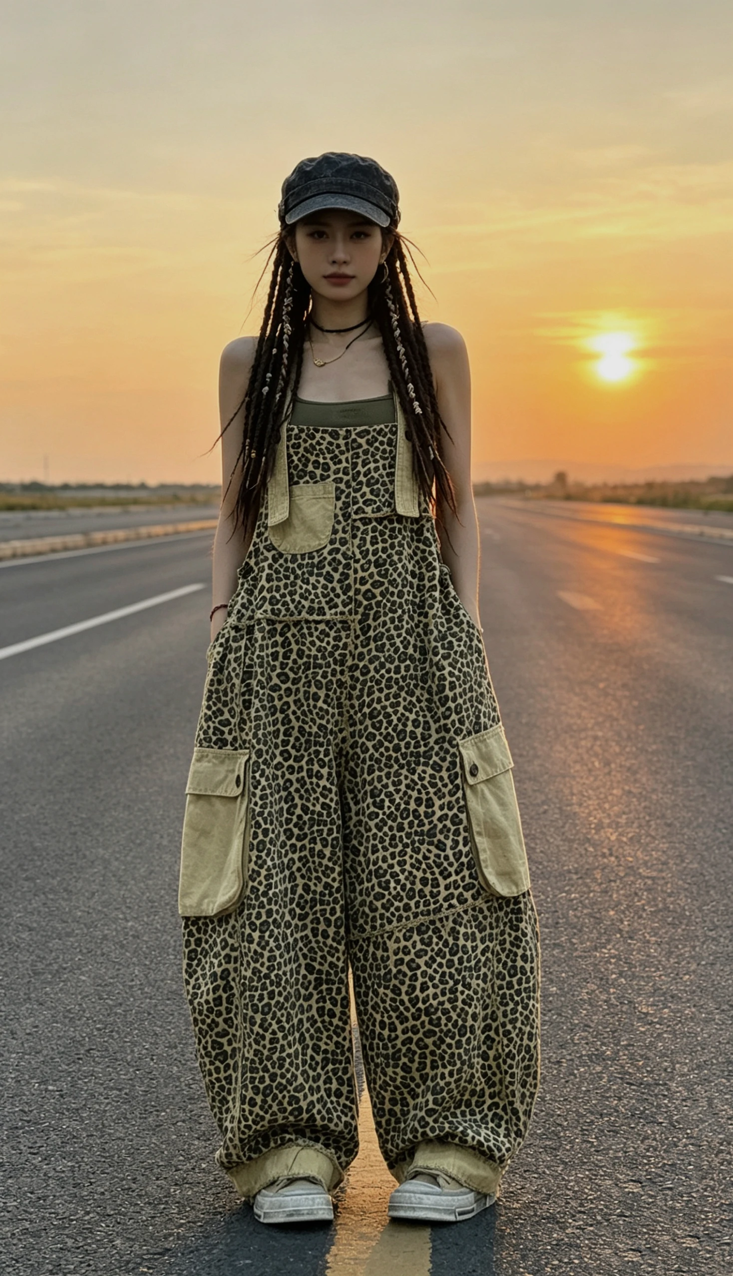Retro Leopard Print Splicing Denim Overalls Women's Summer Loose Casual Personalized Halter One-Piece Pants High Waist Wide Leg