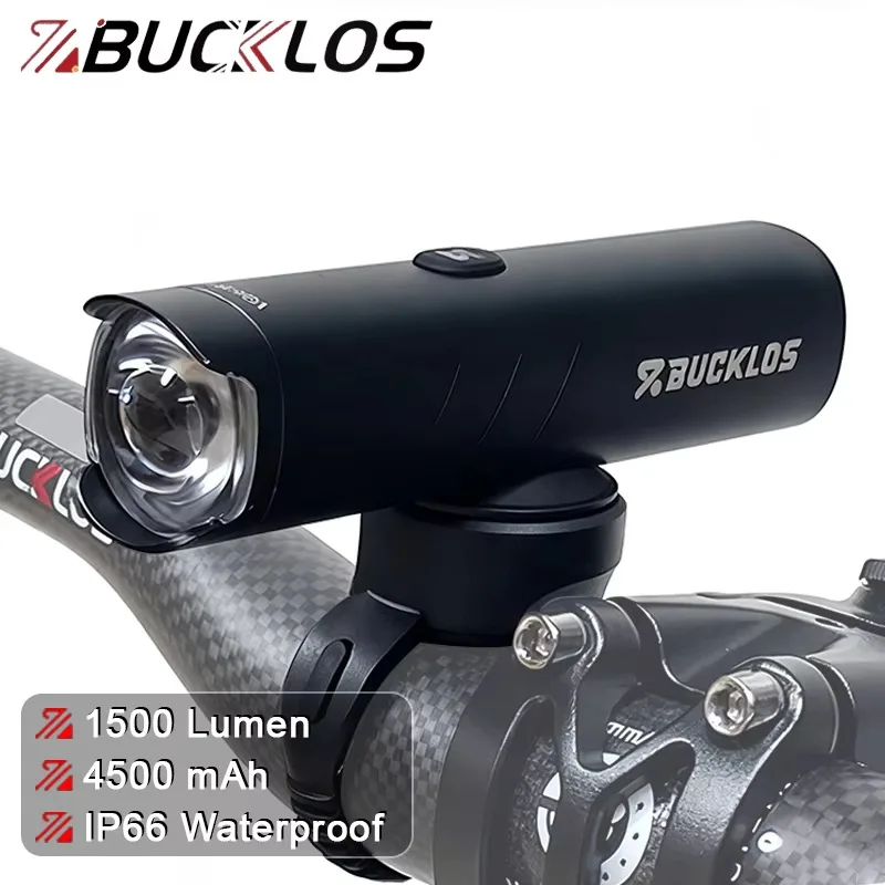 

BUCKLOS 1500LM Bicycle Front Light Ip66 Waterproof Aluminum Alloy Cycling Light Bicycle Accessory 5 Modes Outdoor Night Riding