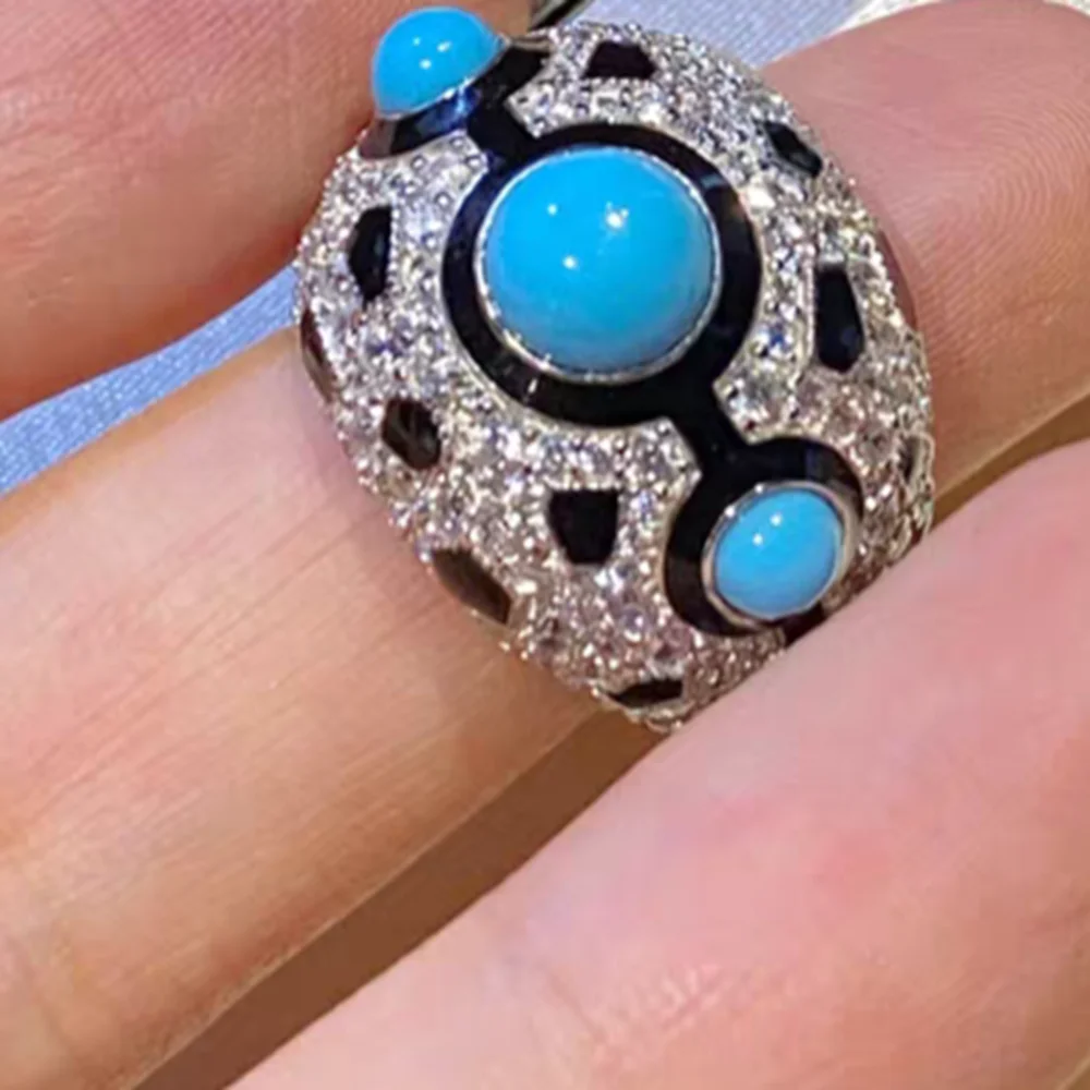 ARIGAYA 925 فضة أسود الراتنج مختبر خواتم الأحجار الكريمة الزرقاء للنساء غرامة مجوهرات هدايا الحفلات #2