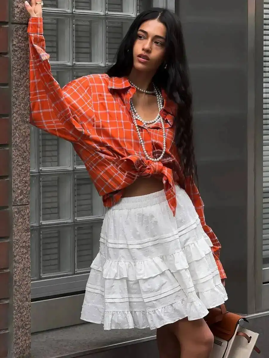 

Летняя белая мини-юбка А-силуэта с высокой талией, сексуальная, милая, с рюшами, винтажная теннисная юбка, короткая юбка-туту на резинке для женщин XCX8