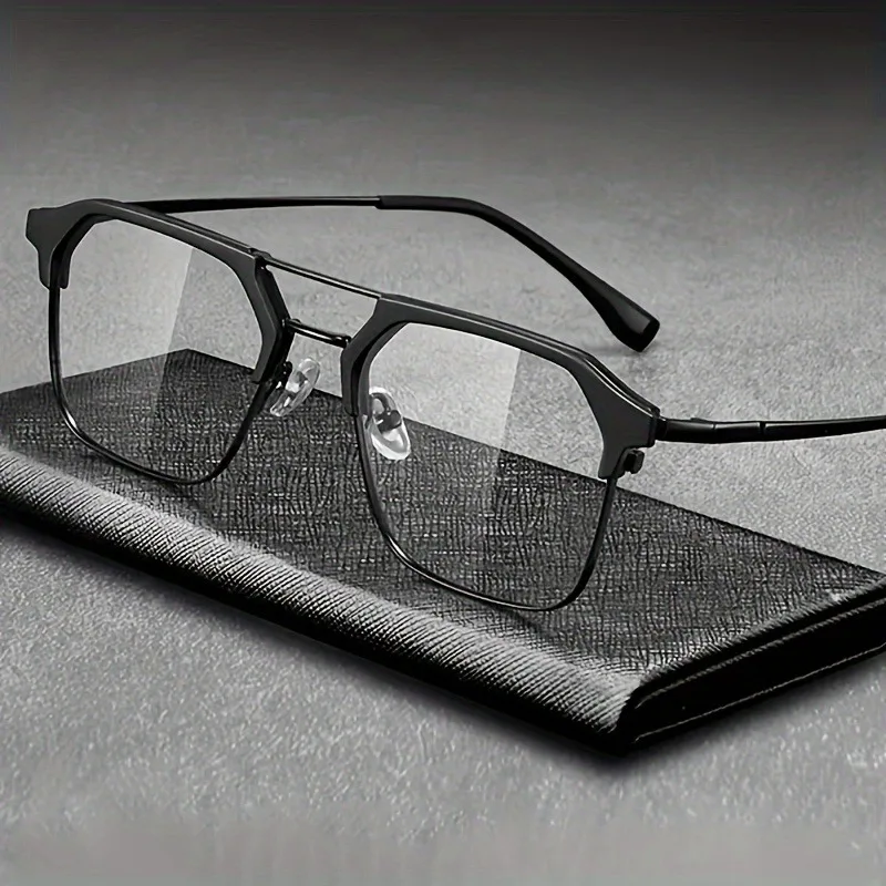 Künstlerische Retro-Brille mit Doppelstrahl und schwarzem Rahmen, modische Anti-Blaulicht-Brille mit halbem Rahmen