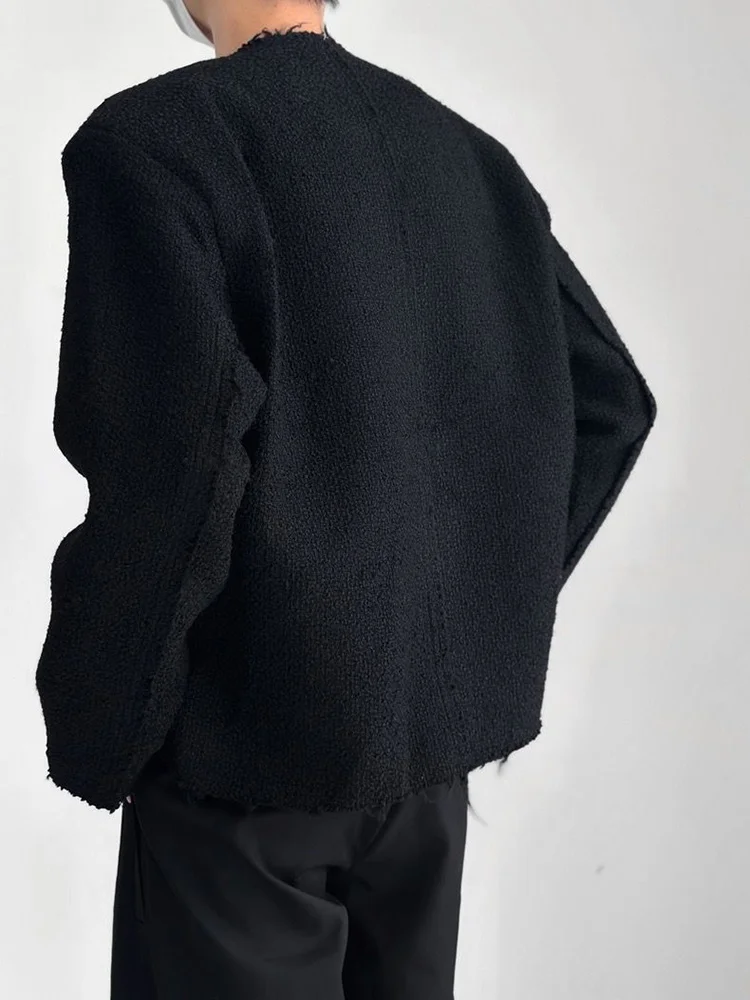 Advanced Neutral Jacket with Fringed Design Men Woven Lazy Loose Top Autumn Winter Fluffy Coats Single Breasted Knitted Cardigan