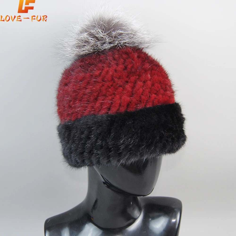 

Brand High Quality Women Beanies Woman Winter Travel Fashion Fur Hat Real Mink Fur Silver Fox Fur Hat Wool Knit Liner Ski Hat