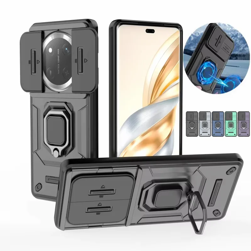 

For Honor Magic 7 Lite Case Slide Camera Shockproof Armor Phone Case For Magic7 Lite Magic7Lite Magnetic Ring Stand Back Cover