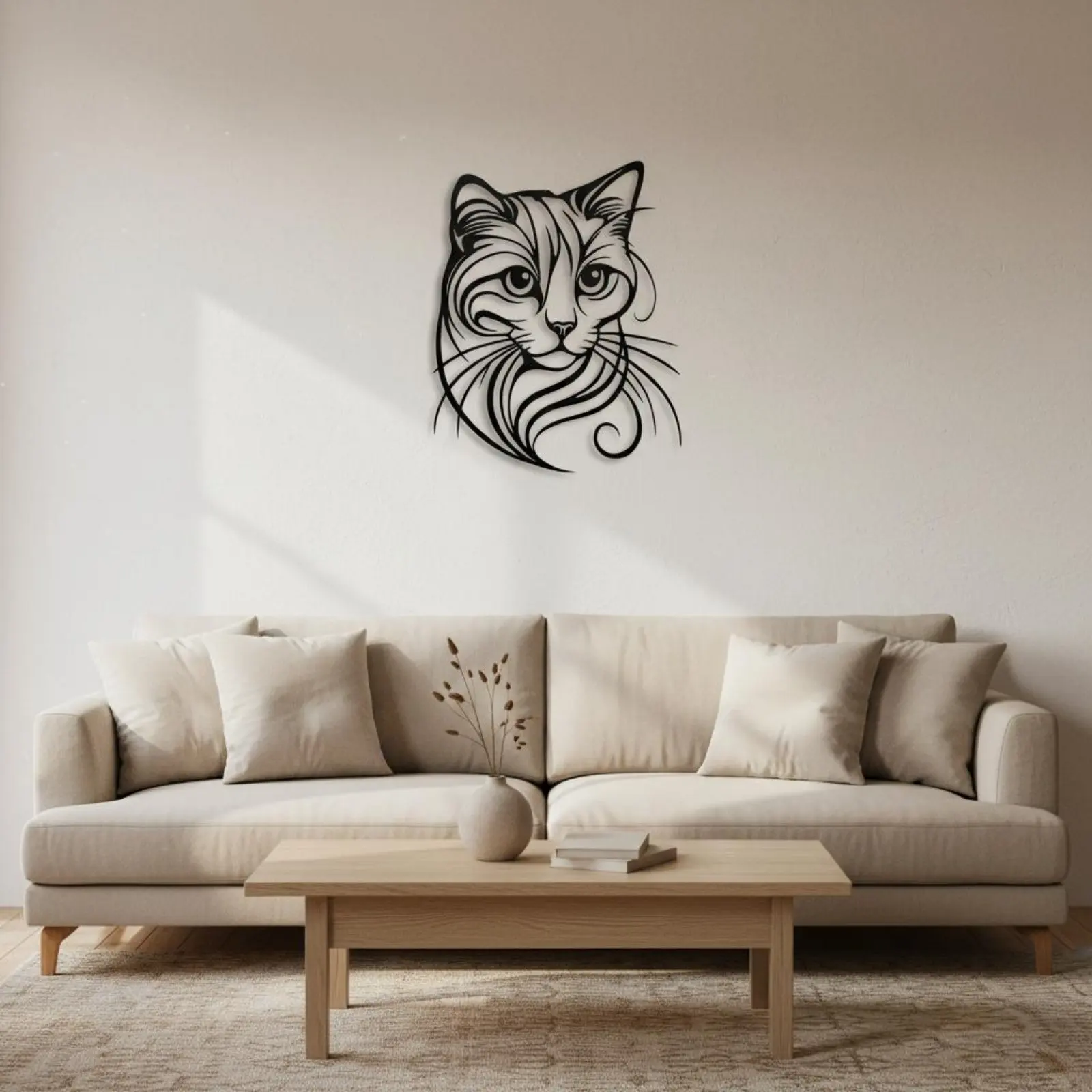Metal Cat Wall Art Nordic Aesthetic Cat Outline Wall Decor Rust-Resistant Dimensional Effect for Bedroom, Office
