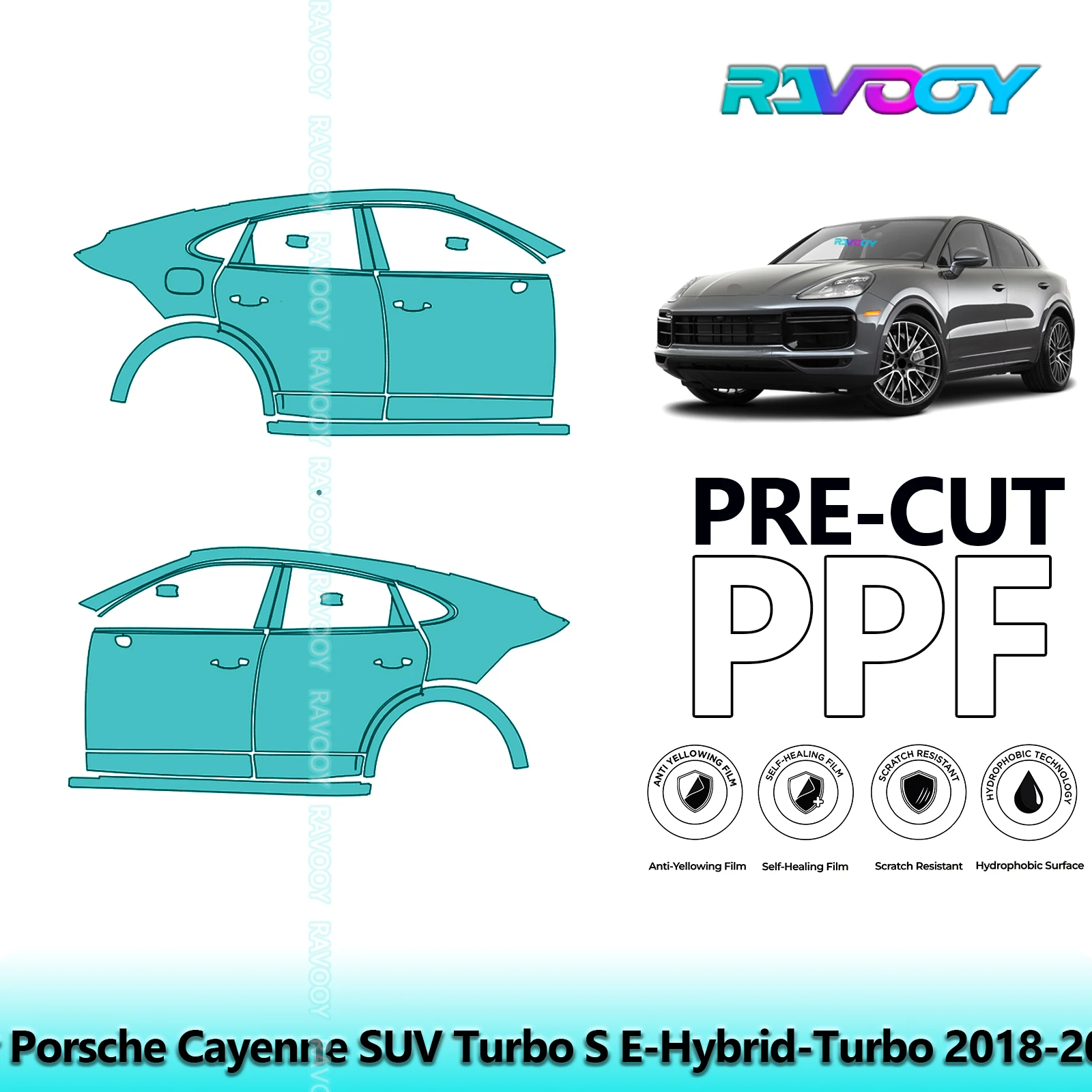 

For Porsche Cayenne SUV Turbo S E-Hybrid-Turbo 2018-2023 8.5mil Pre-Cut PPF Door & A/B Pillar Kit TPU Paint Protection Film Set