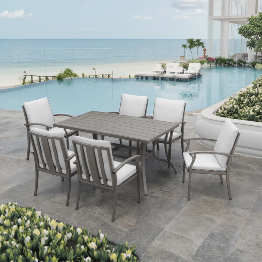 

Commercial Grade Aluminum Modern Restaurant Set Heavy-Duty & Low Maintenance Table and Chairs for Hotel Home Bars Outdoor