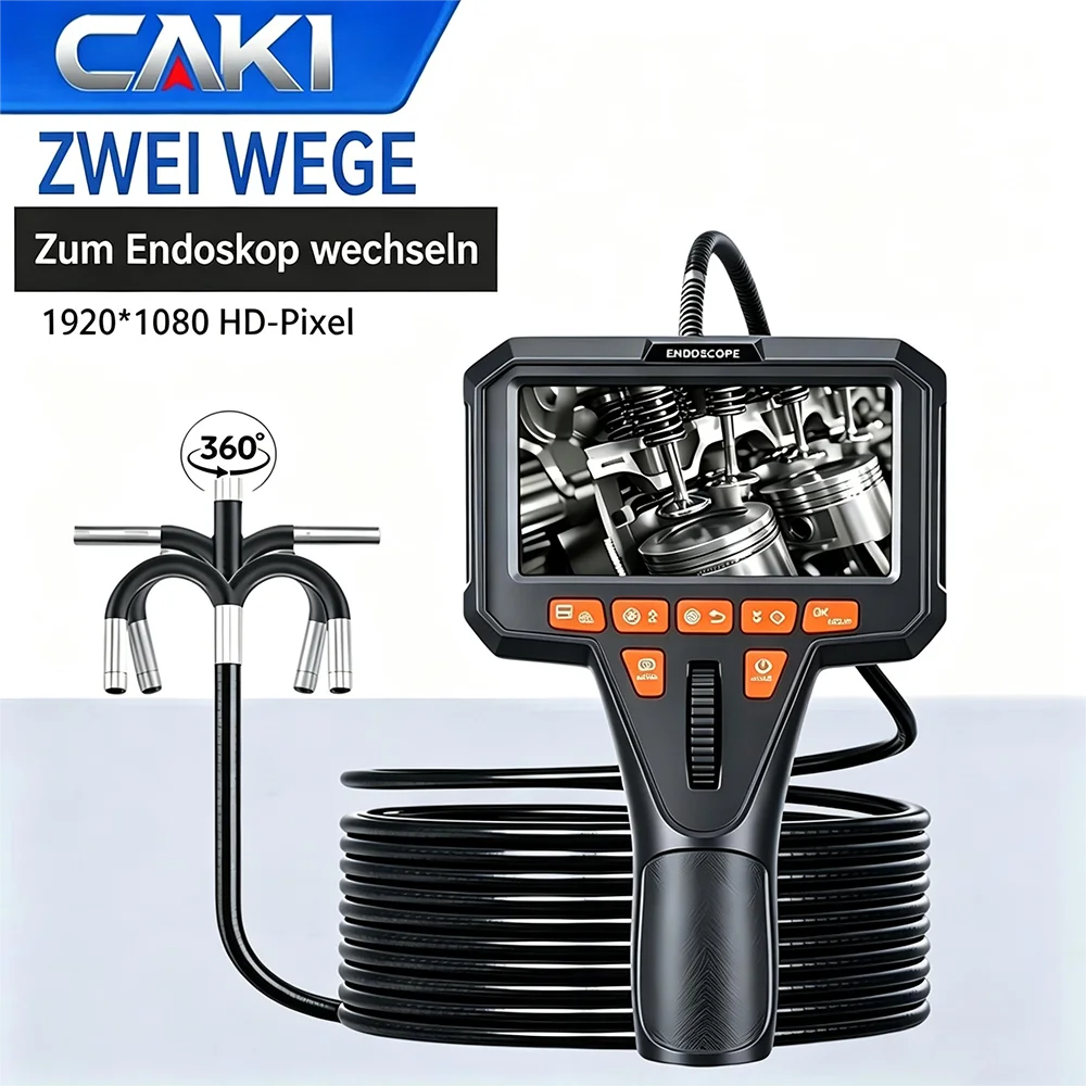 Industrieendoskop, 360°-Zweiwege-Gelenk, Endoskop, 4,5-Zoll-IPS-Bildschirm, Inspektionskamera, HD 1080P, IP67 wasserdicht, halbstarres Kabel, LED-Licht, Automobilmotor, Turbinenschaufel, Rohrkorrosion