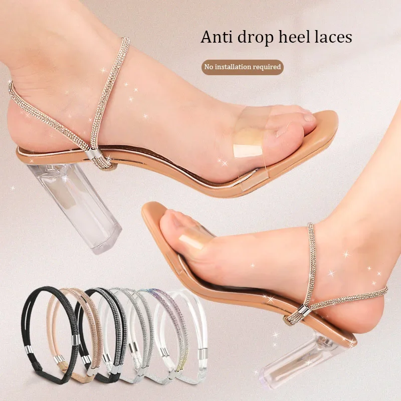Luxury Rhinestone High Heels Shoelaces Women Diamond Shoelace Anti-drop Heel Shoes Belt Elastic Fixed Laces Shoe Accessories