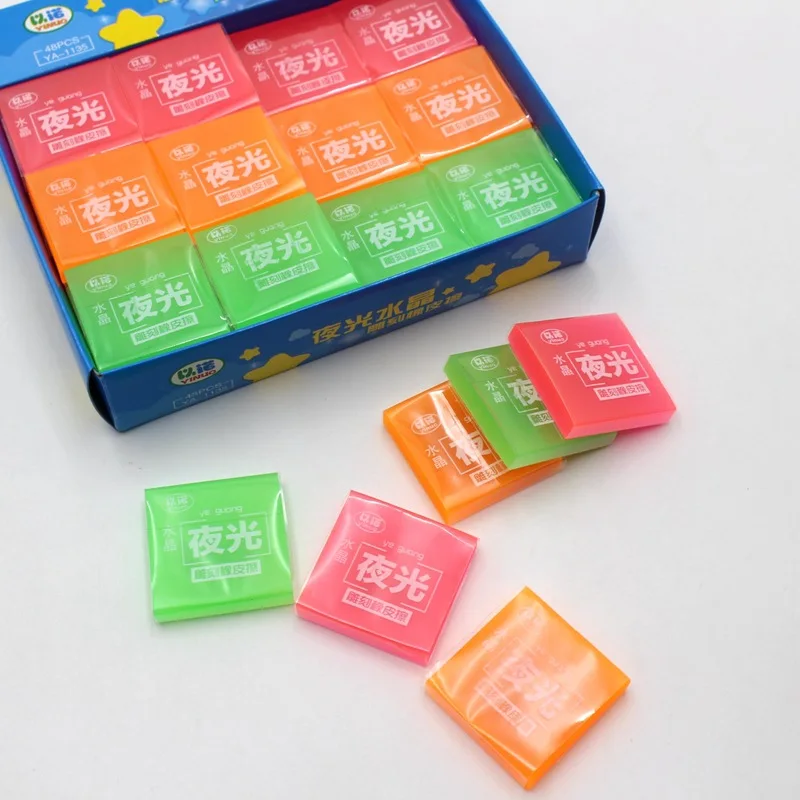 48 Pieces/box Eraser Colored Crystal Carving Jelly Fluorescent Small Stationery for Children's Creative Diy