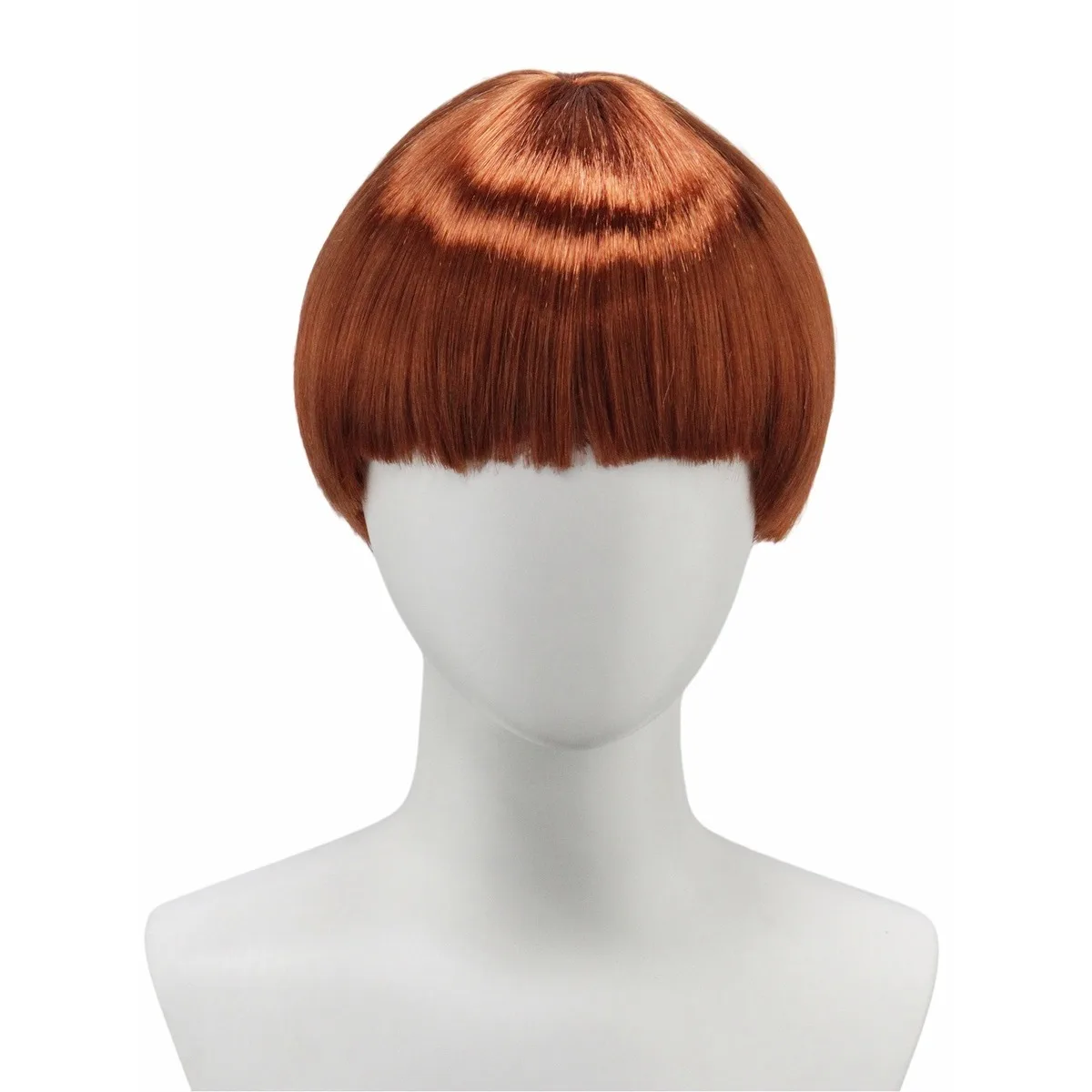 Copper Red Synthetic Short Straight Bob Wig Blunt Bangs Round Bowl Cut Anime Cosplay Halloween Party Costume Role Play