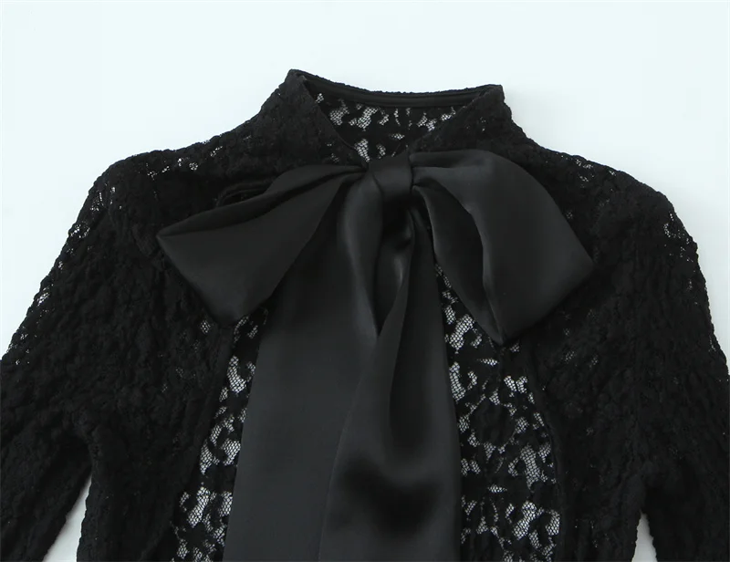 جمبسوت نسائي لخريف 2025 نمط جديد أسود بأكمام طويلة مع زخرفة فيونكة مثير مفتوح الظهر مع تفاصيل من الدانتيل عصري #6